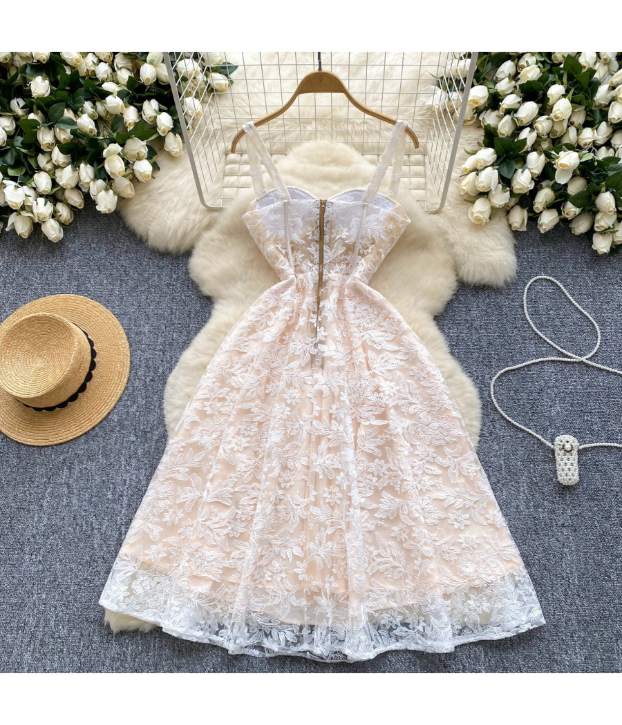 Lace Embroidery Spaghetti Strap Dress
