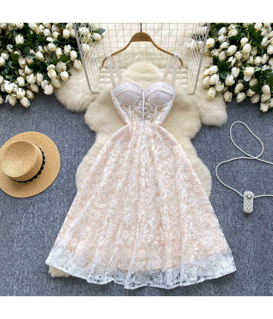 Lace Embroidery Spaghetti Strap Dress