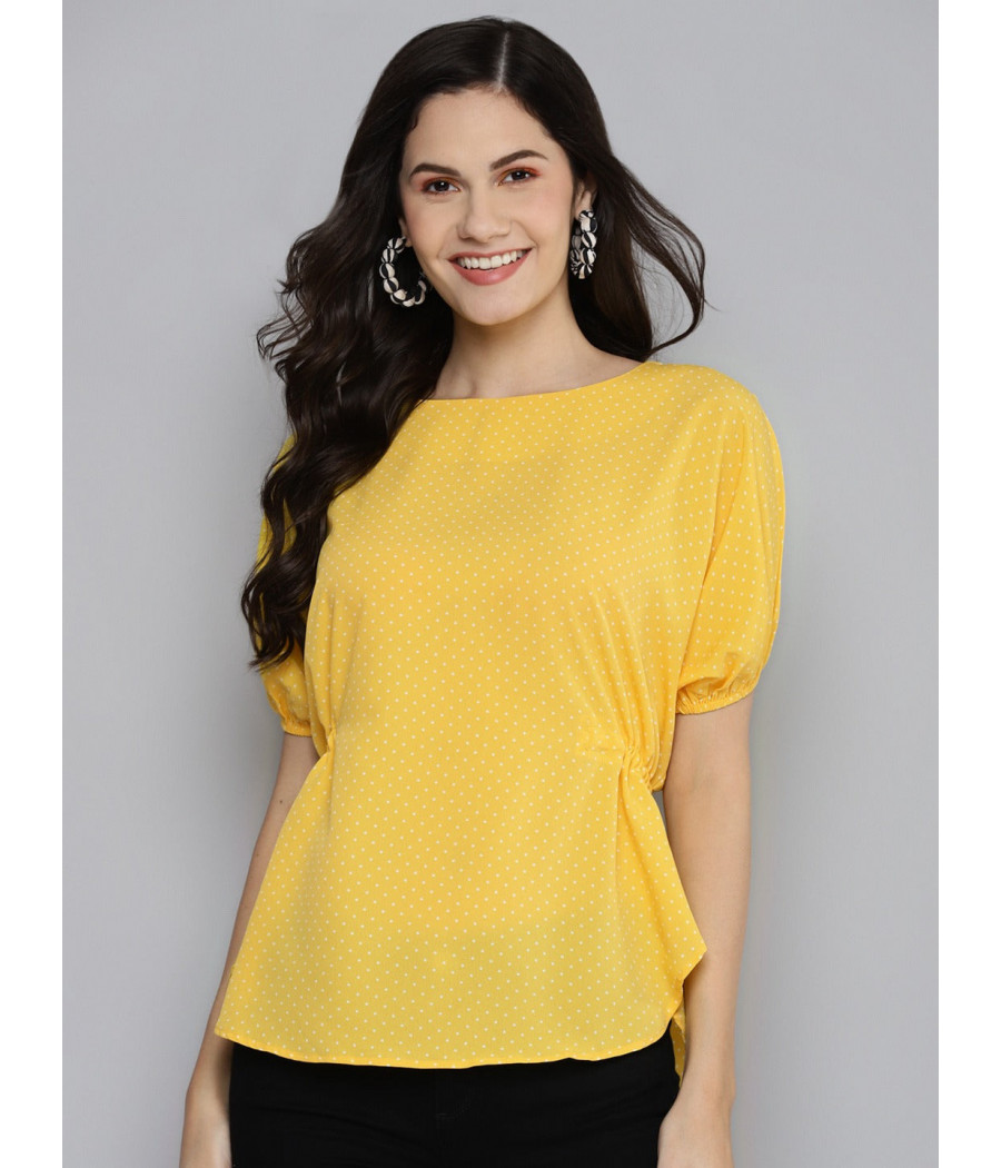 Yellow Pin Dots Back Tie-Up Top