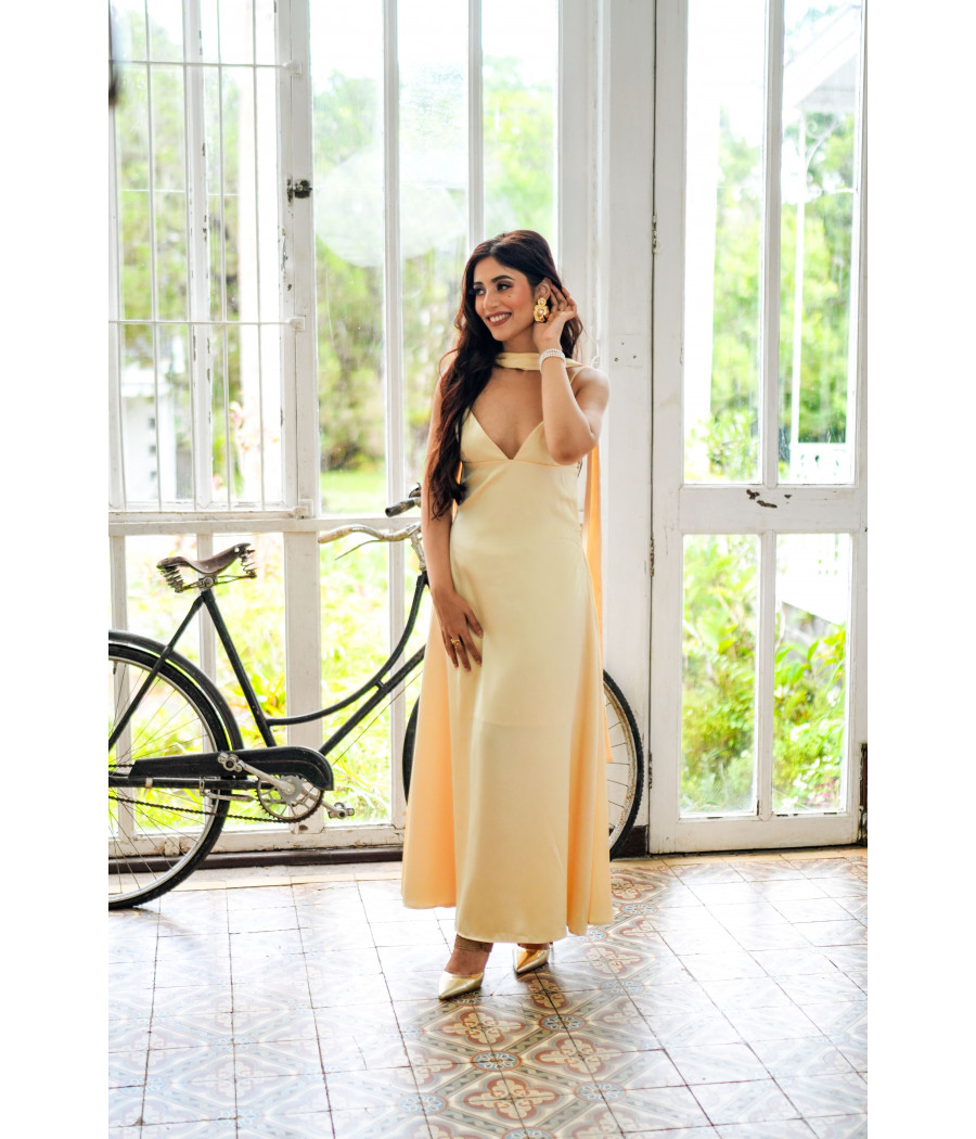 Yellow Strap Dress With Scarf