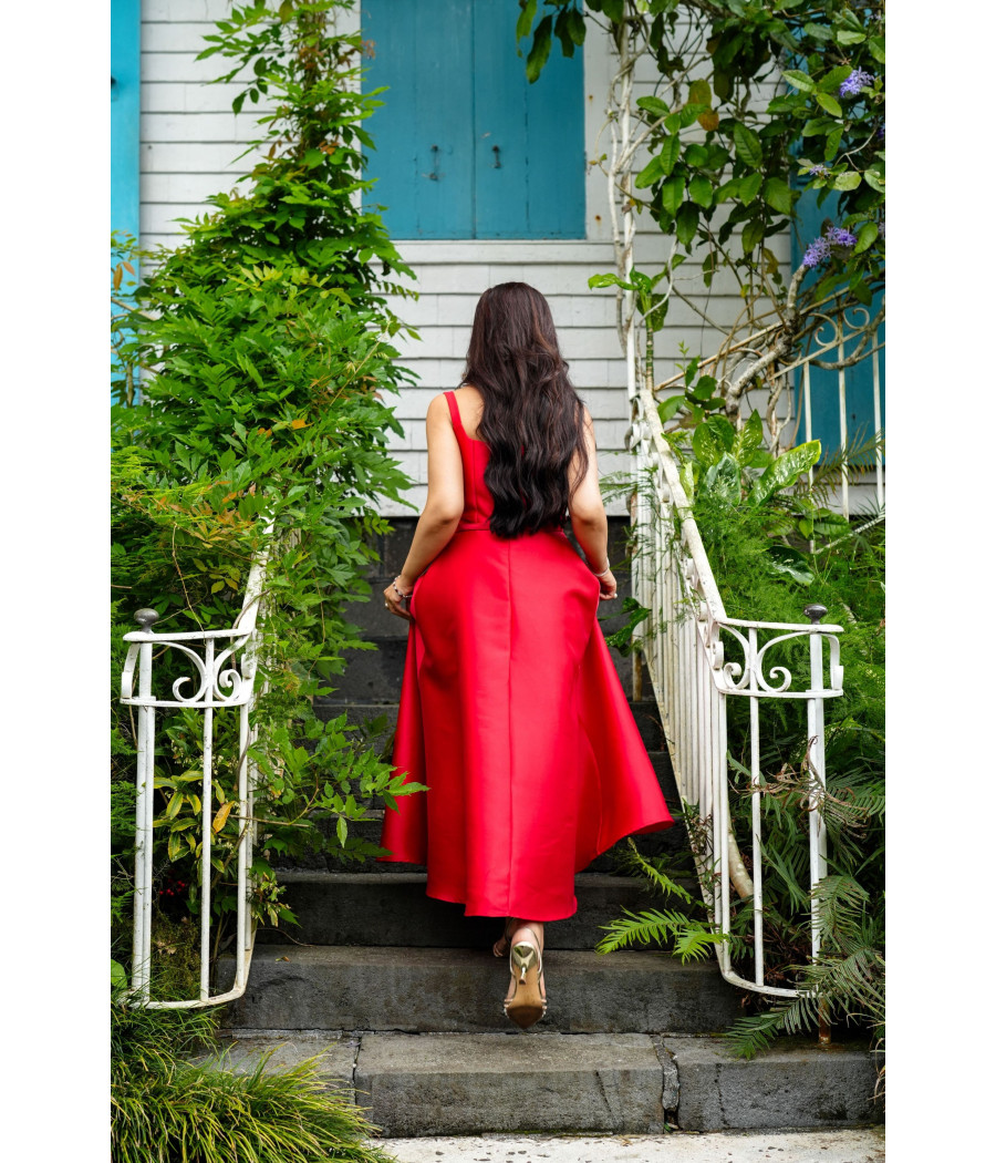 Red Midi Elegant Dress With Belt