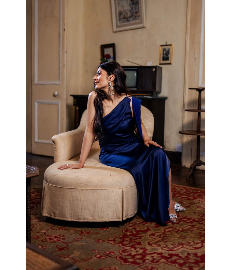 Royal Blue Satin Elegant Dress