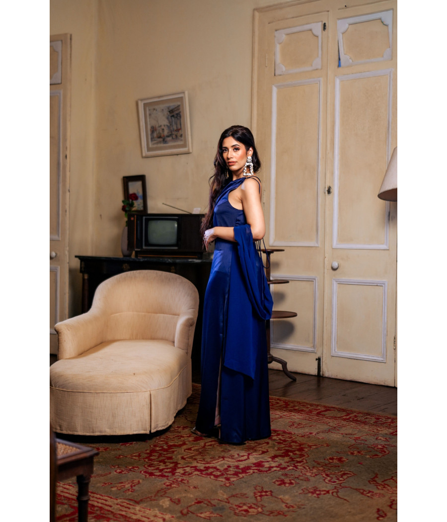 Royal Blue Satin Elegant Dress