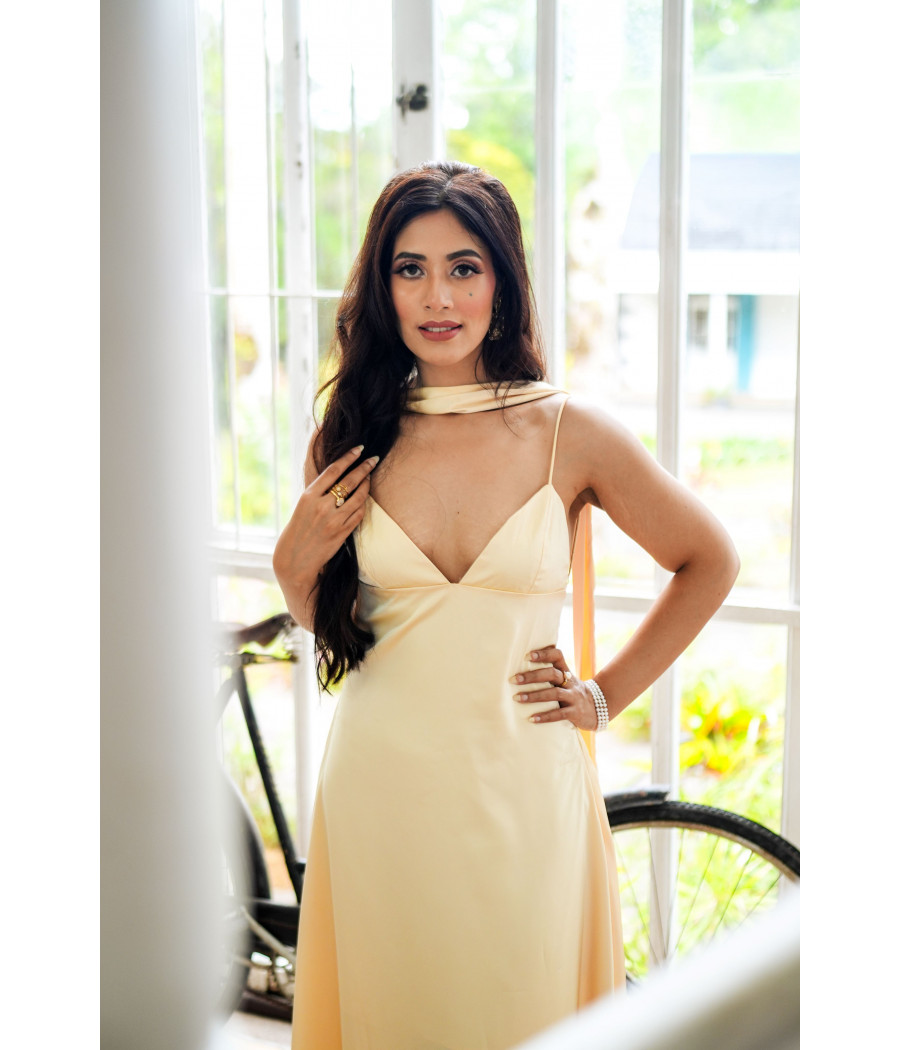 Yellow Strap Dress With Scarf
