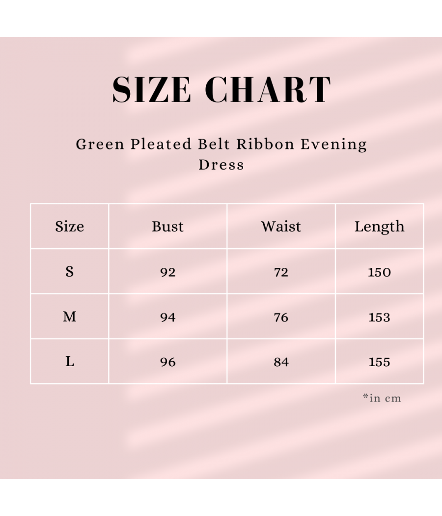 Green Pleated Belt Ribbon Evening Dress