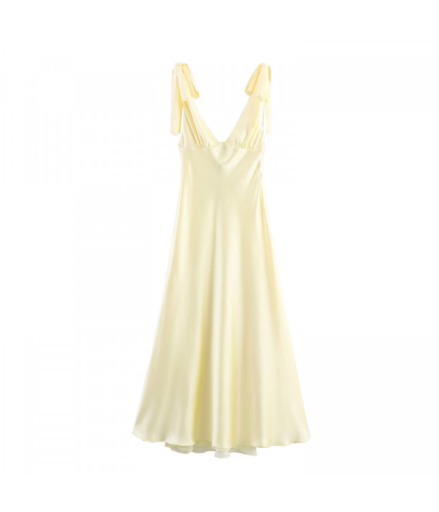 Yellow V-Neck Midi Dress