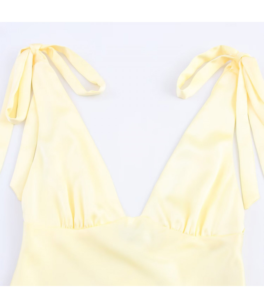 Yellow V-Neck Midi Dress