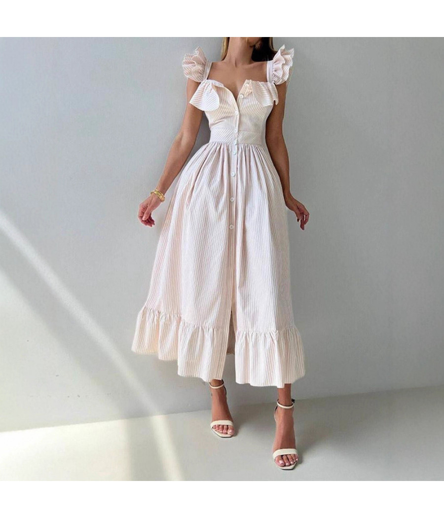 White Midi Dress with Small Ruffled Sleeves