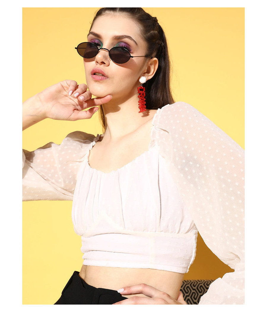 White blouson crop top