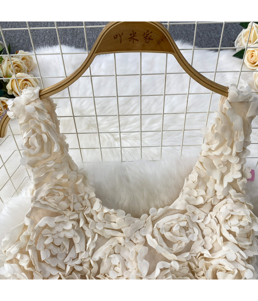 3D Designs Flowers Off White Dress