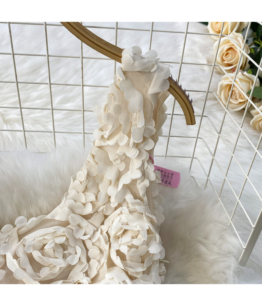 3D Designs Flowers Off White Dress