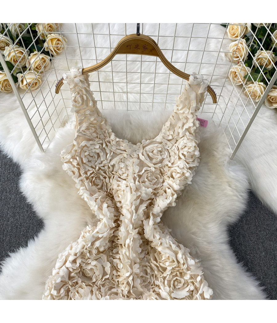 3D Designs Flowers Off White Dress