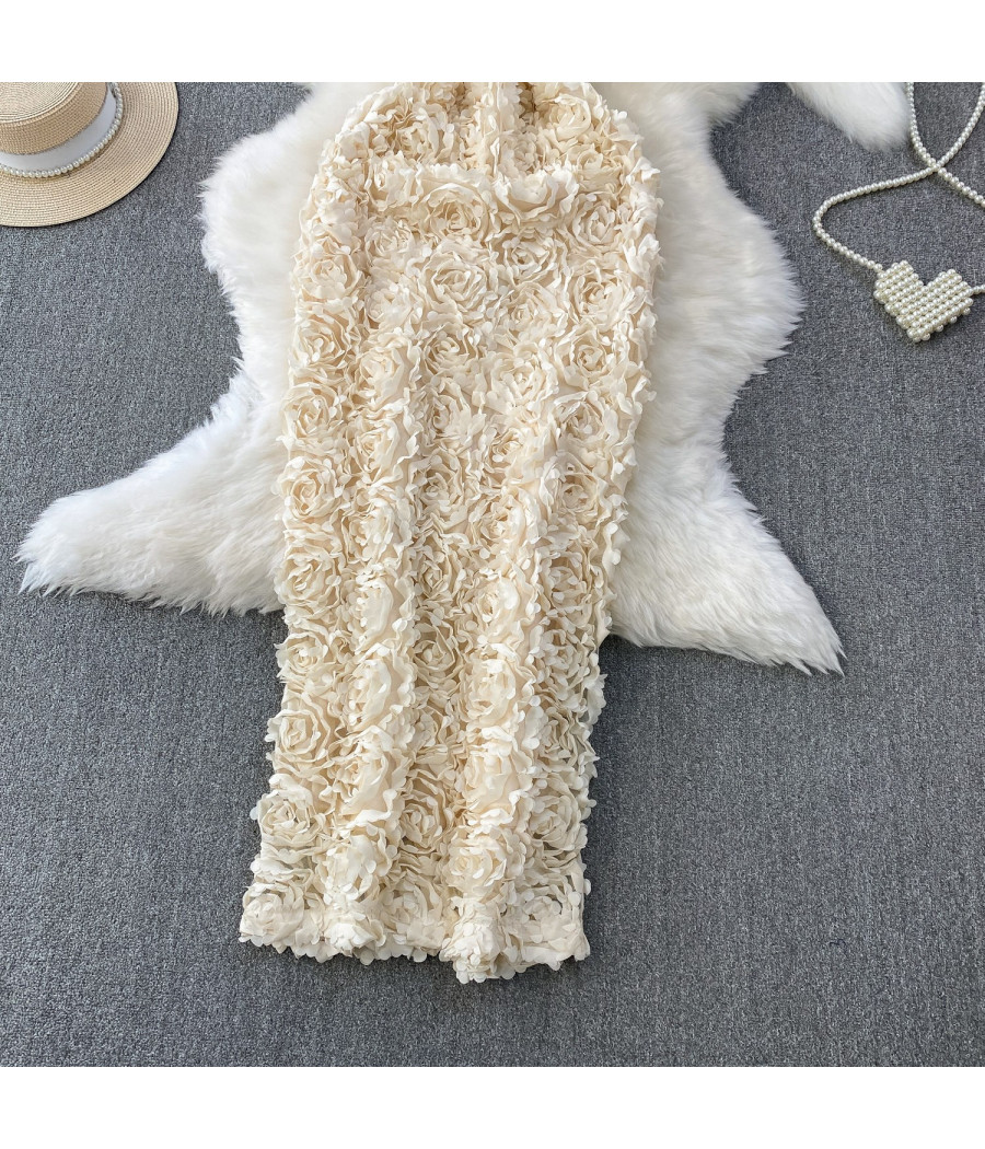 3D Designs Flowers Off White Dress