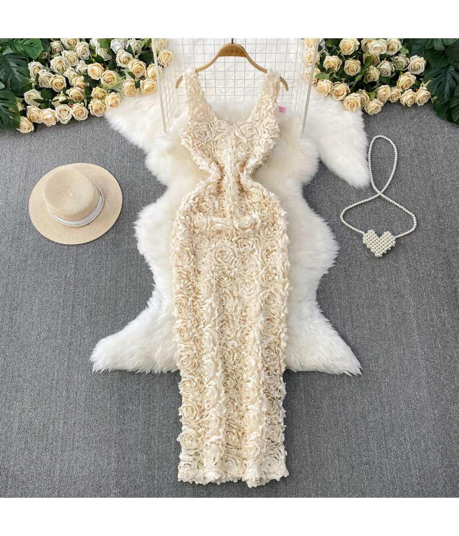 3D Designs Flowers Off White Dress