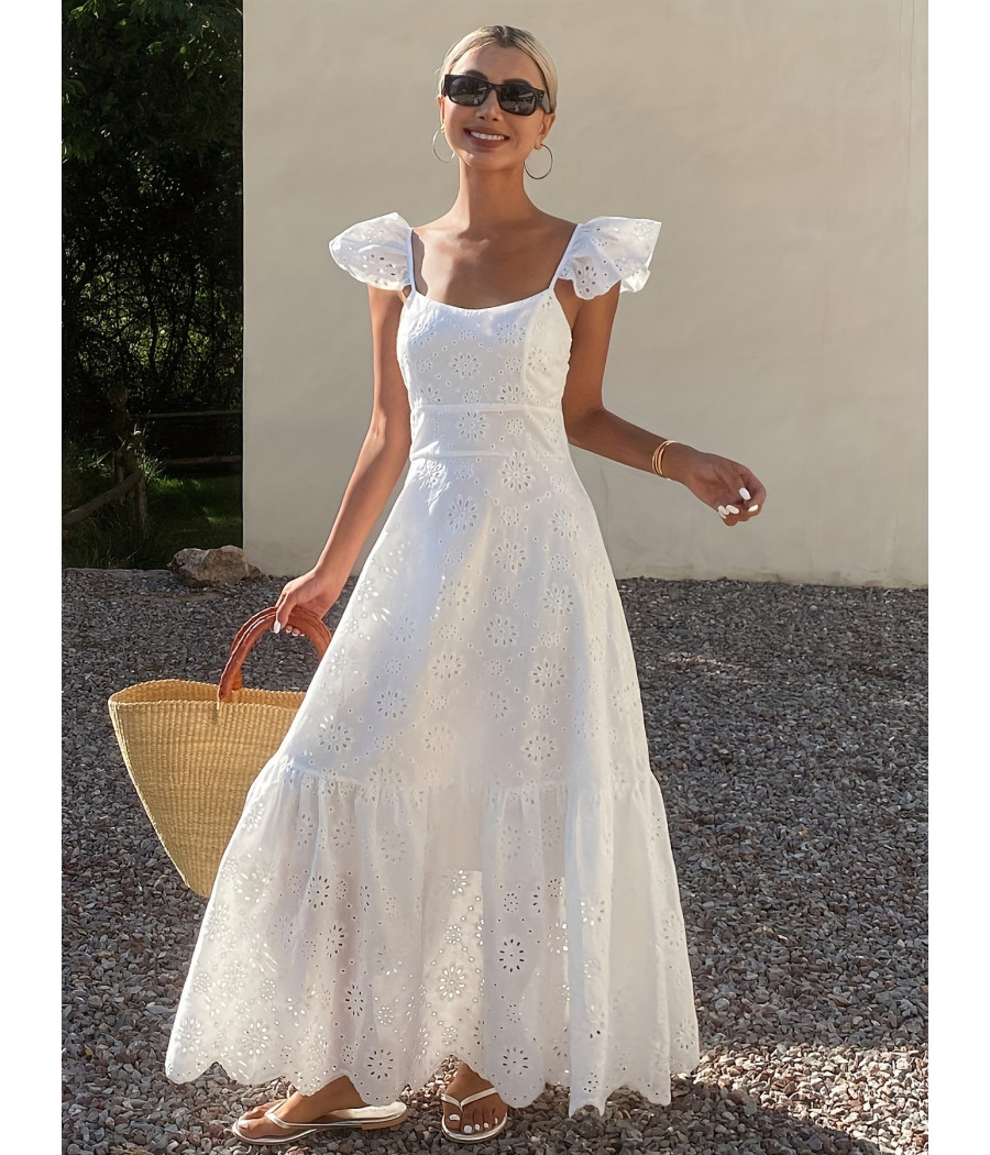 White Maxi Dress with Detailing on Sleeves