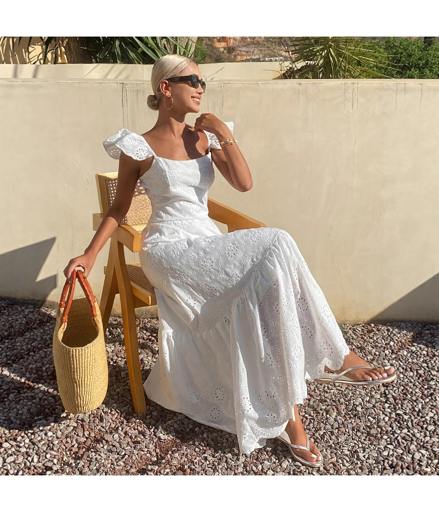 White Maxi Dress with Detailing on Sleeves