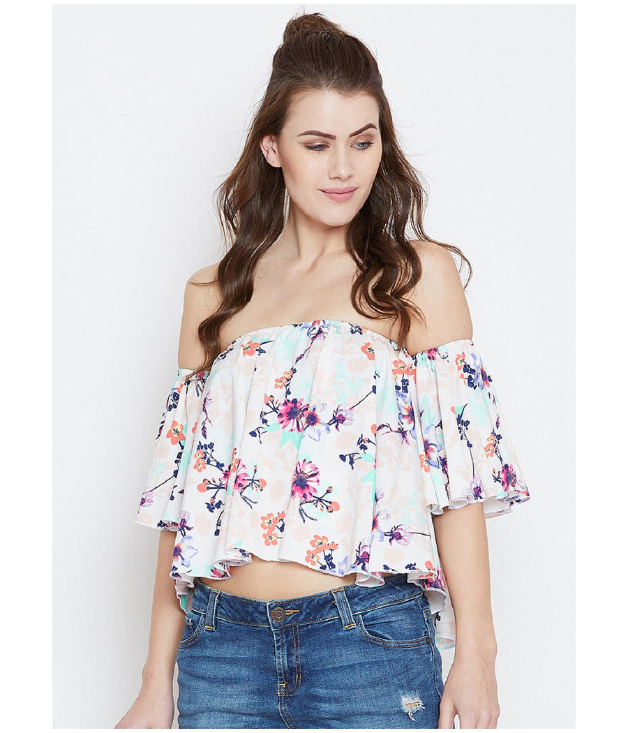 White printed bardot top