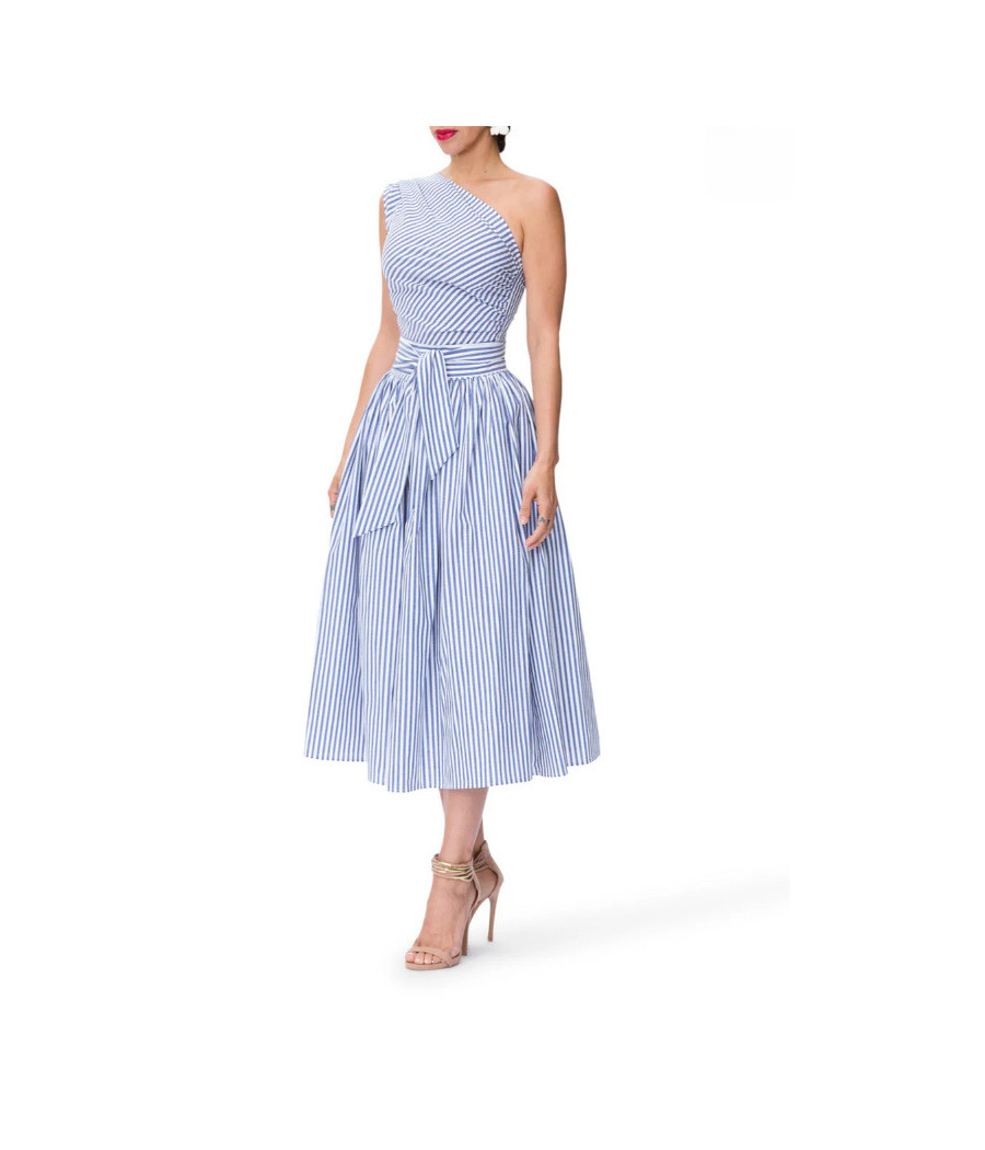 One Shoulder Light Blue Stripe Dress