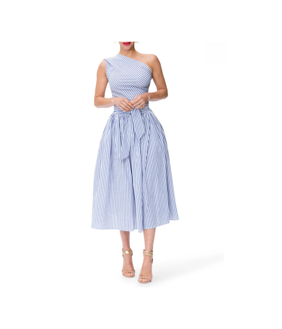 One Shoulder Light Blue Stripe Dress