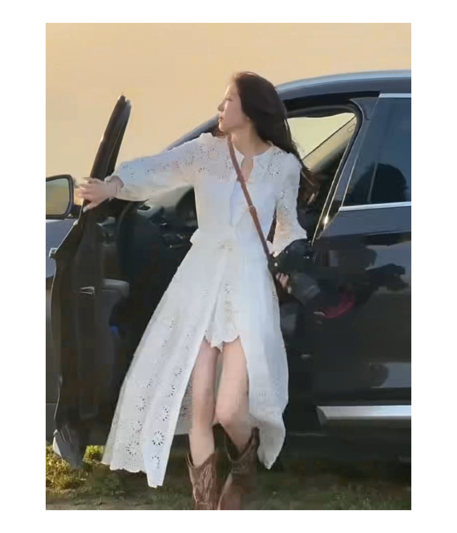 Long Sleeve White Dress with Slit and Shorts