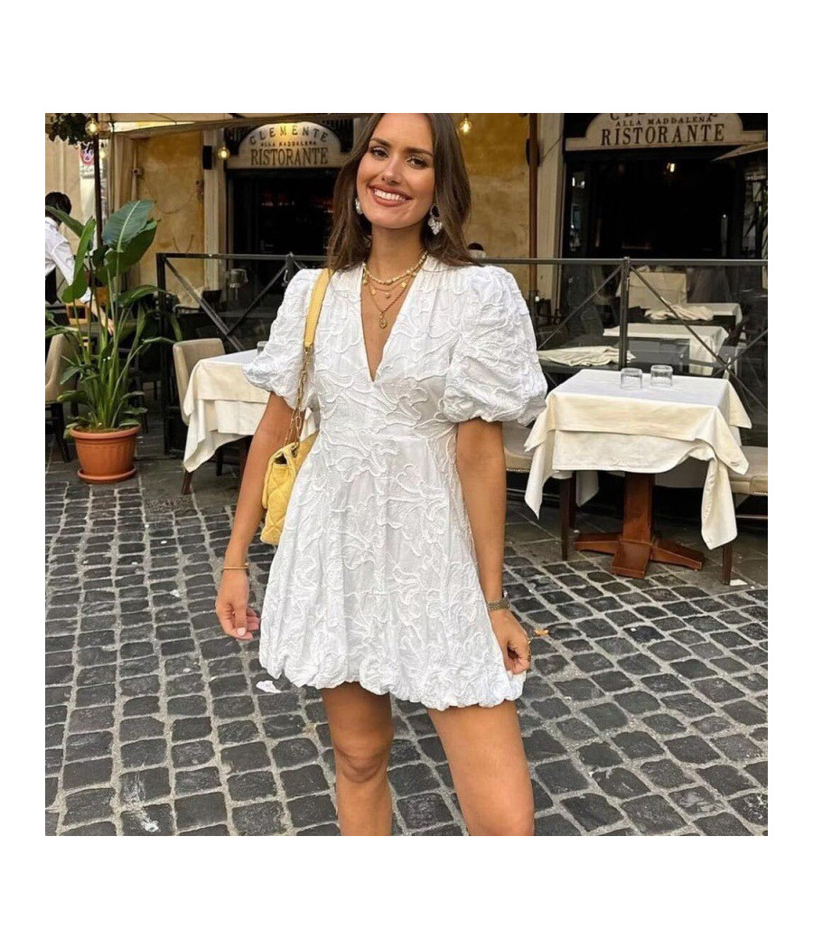 White Dress with V-Neck