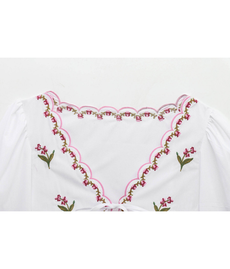 Floral White Top with Embroidery