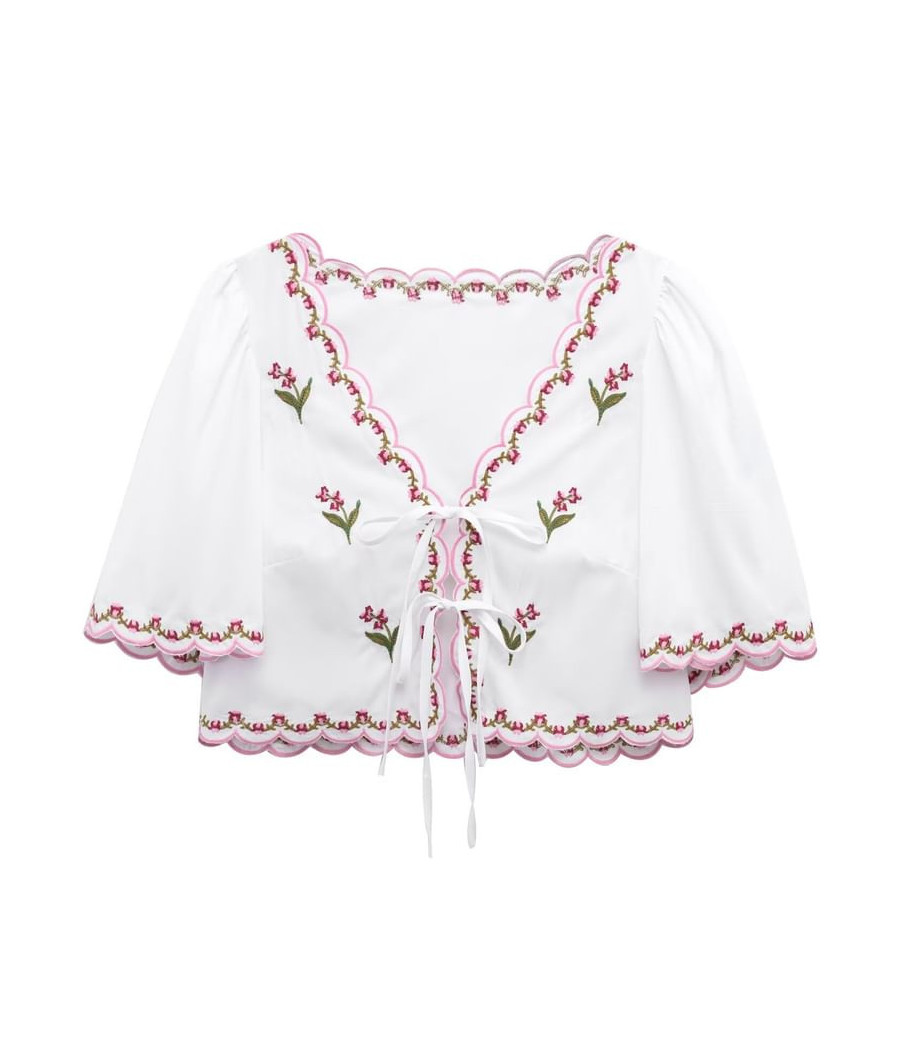 Floral White Top with Embroidery
