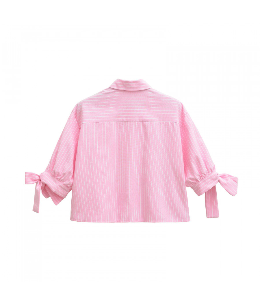Stripped Oversized Pink Top with Collar
