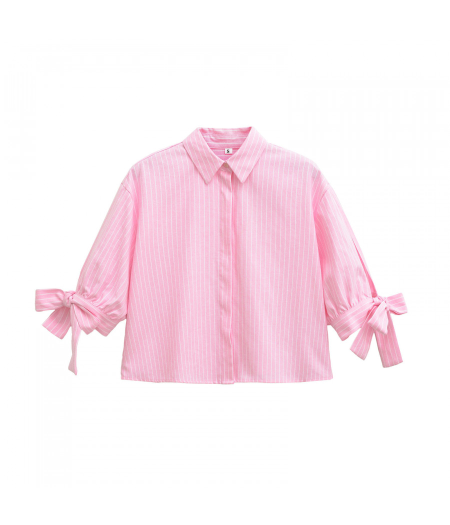 Stripped Oversized Pink Top with Collar