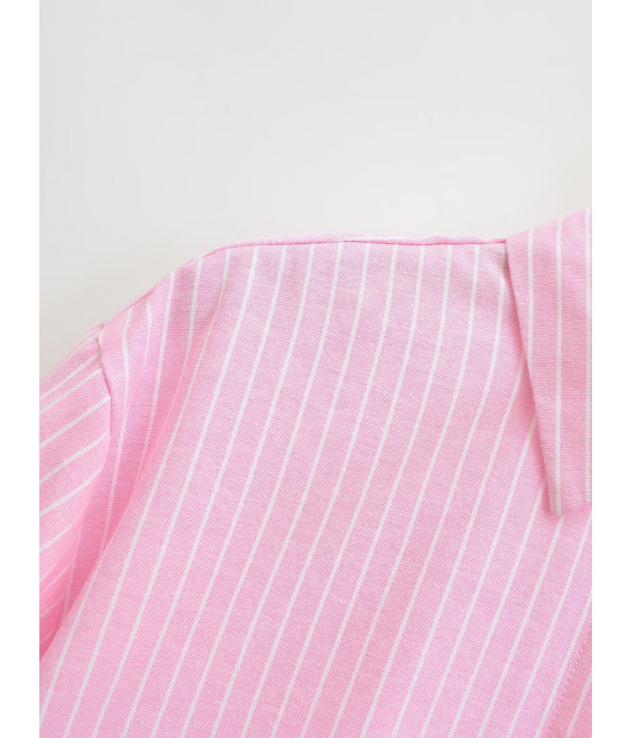 Stripped Oversized Pink Top with Collar