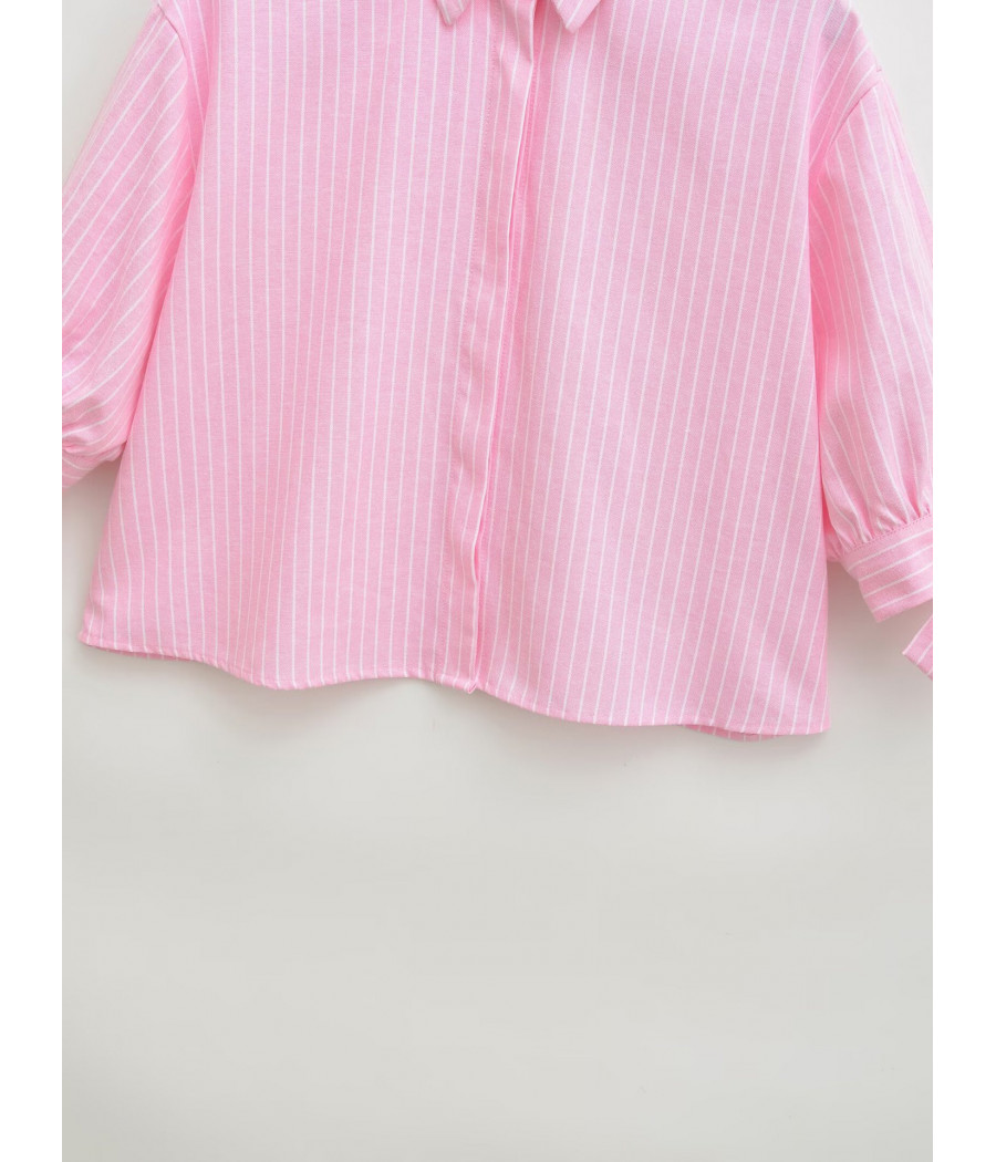 Stripped Oversized Pink Top with Collar