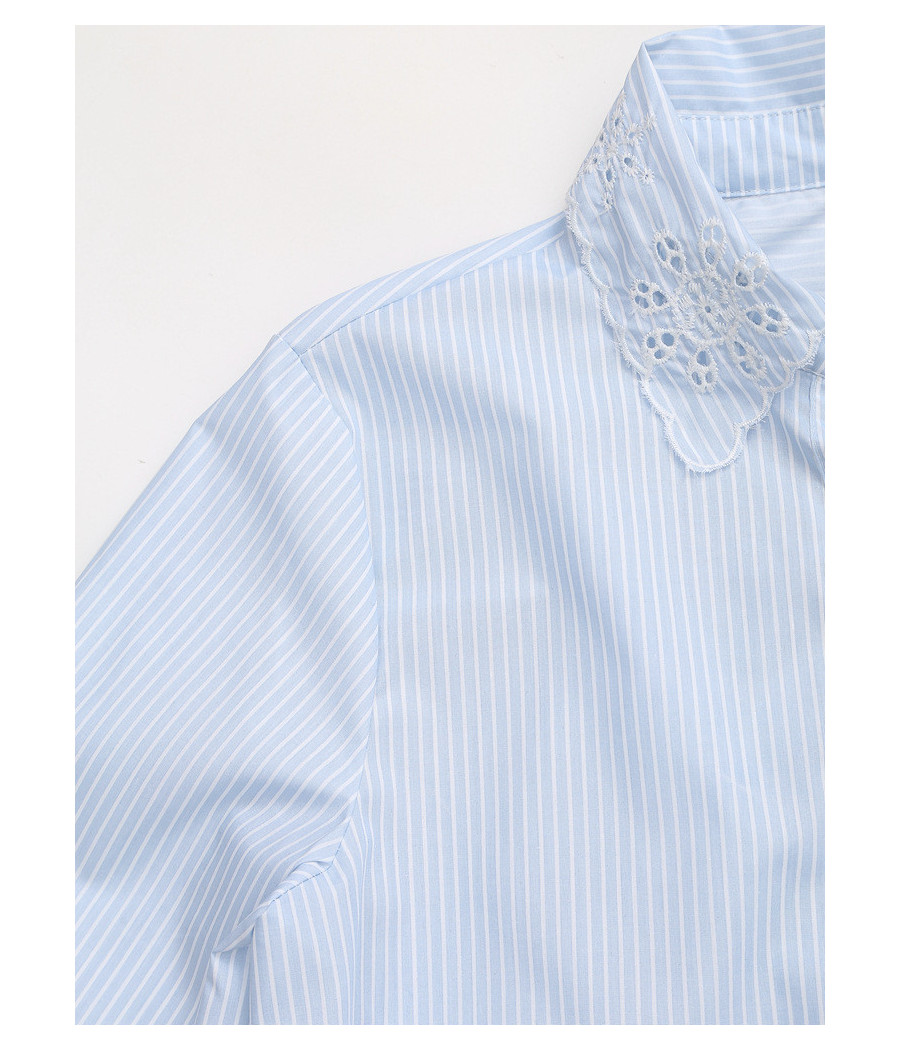 Light Blue Stripped Long Sleeve Top with Collar