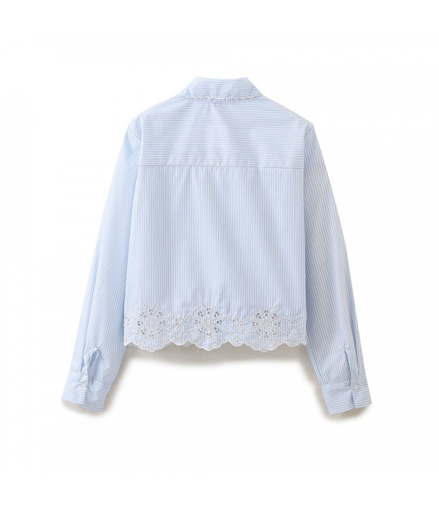 Light Blue Stripped Long Sleeve Top with Collar