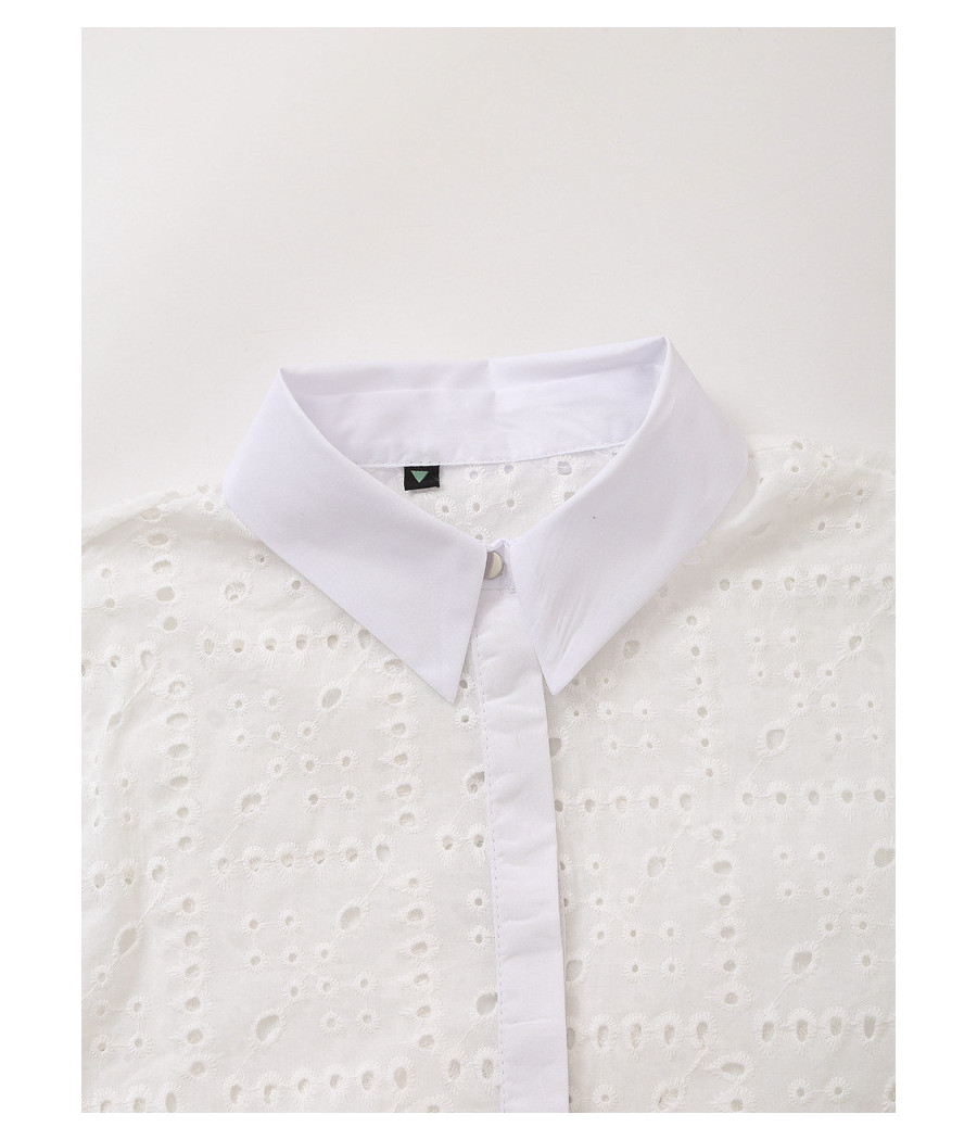 Cropped White Long Sleeve Blouse with Collar