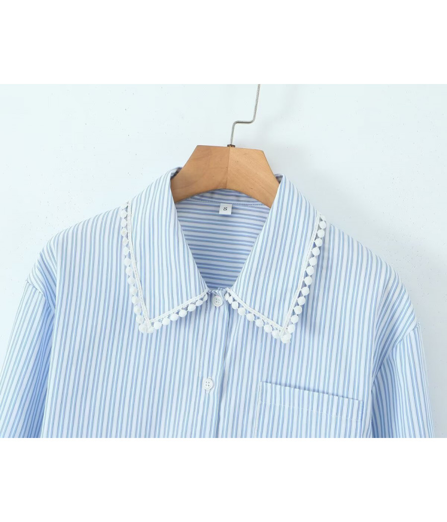 Light Blue Stripped with detailing at Collar and Sleeves
