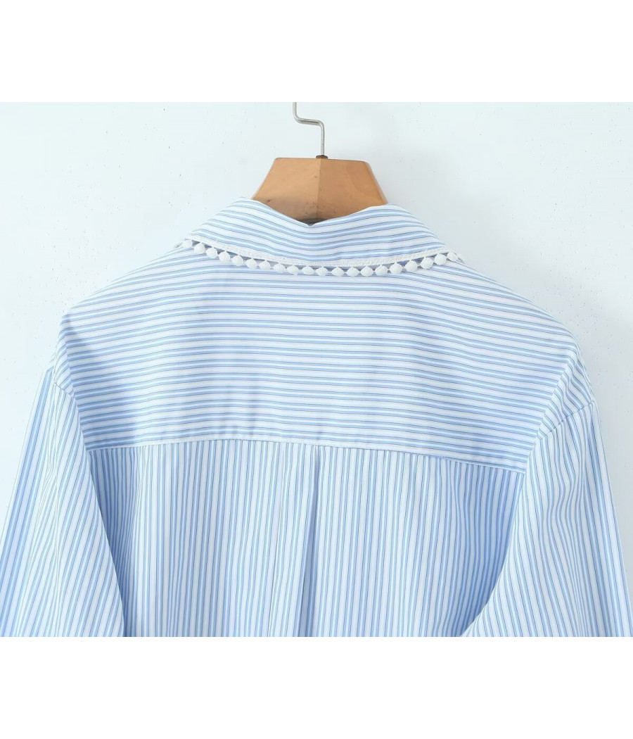Light Blue Stripped with detailing at Collar and Sleeves