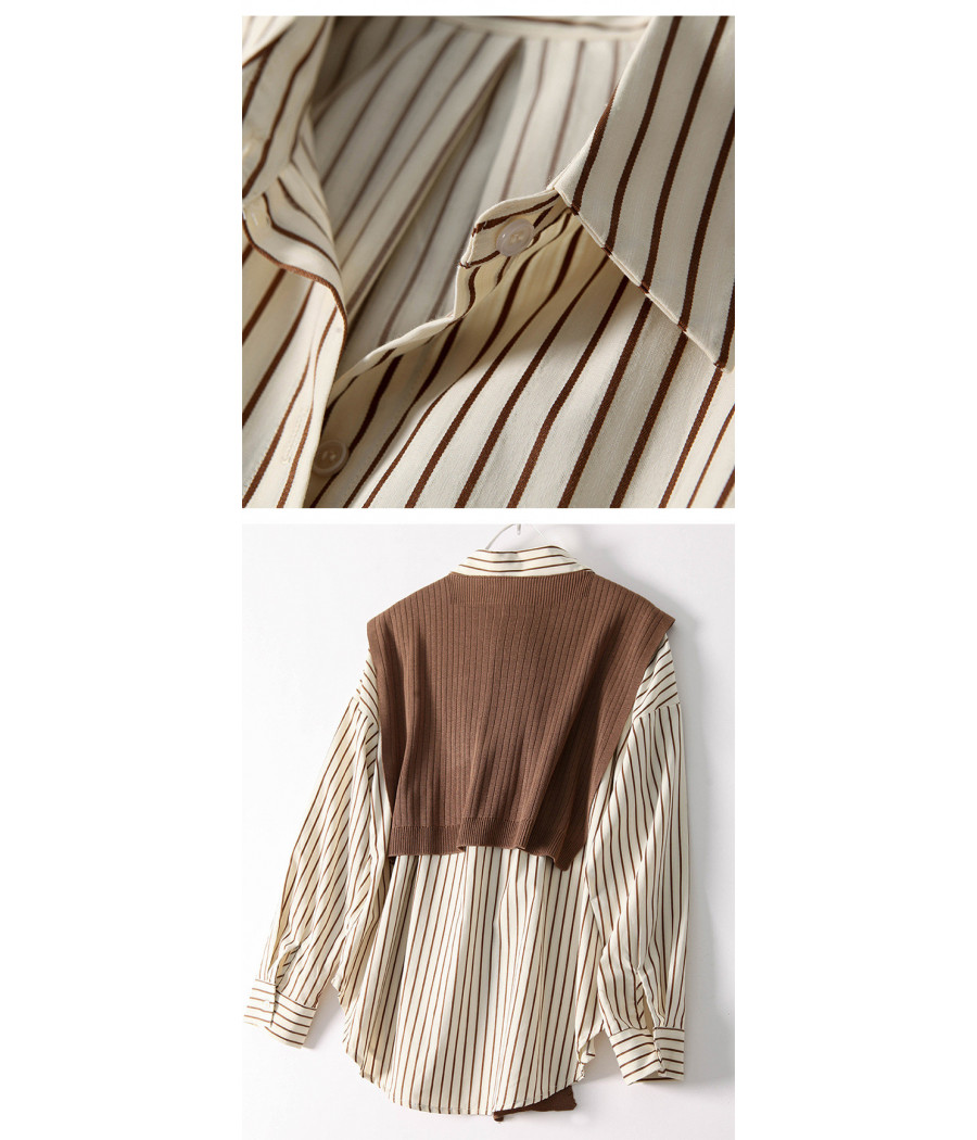 Beige and Brown Stripped Shirt with Scarf
