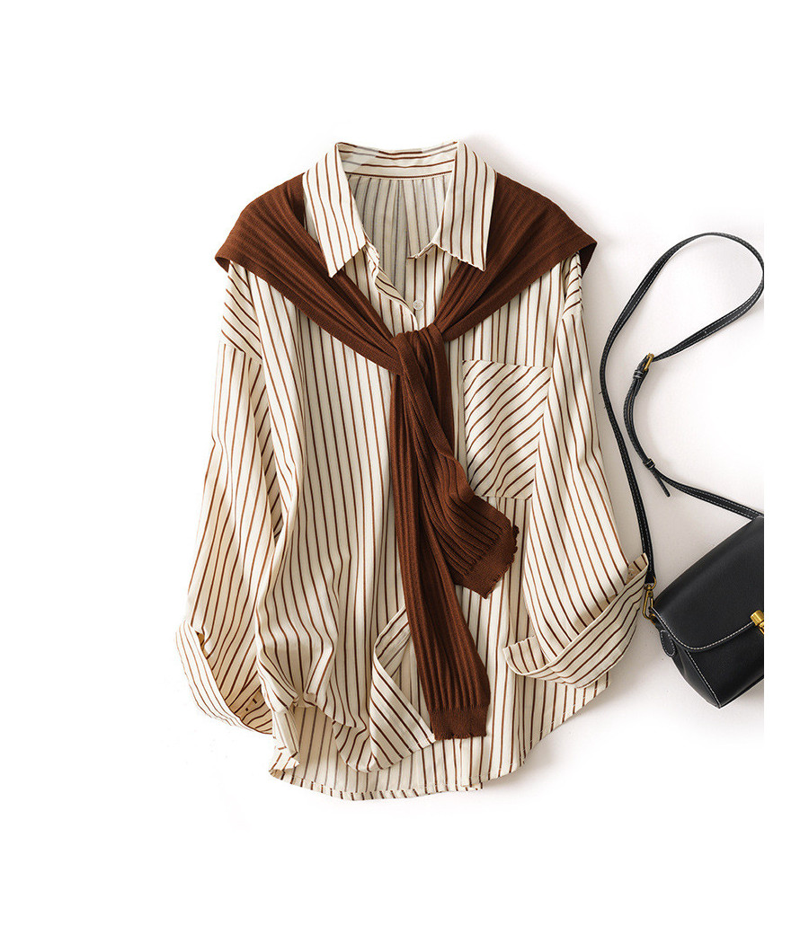 Beige and Brown Stripped Shirt with Scarf