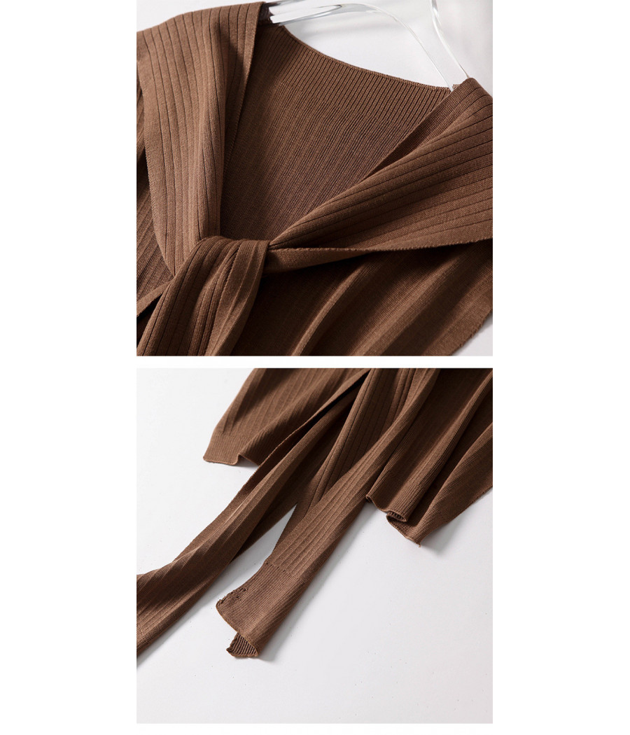 Beige and Brown Stripped Shirt with Scarf