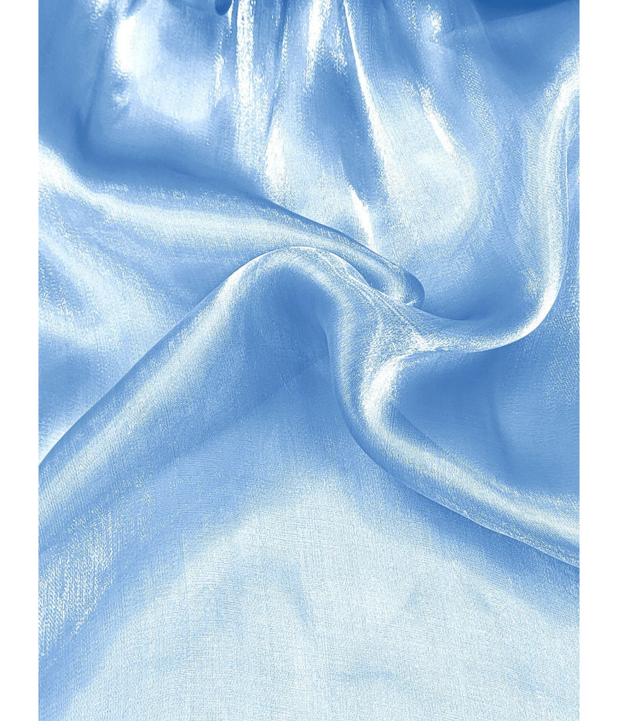 Long Sleeve Blue Top with Puff Sleeves and High Collar