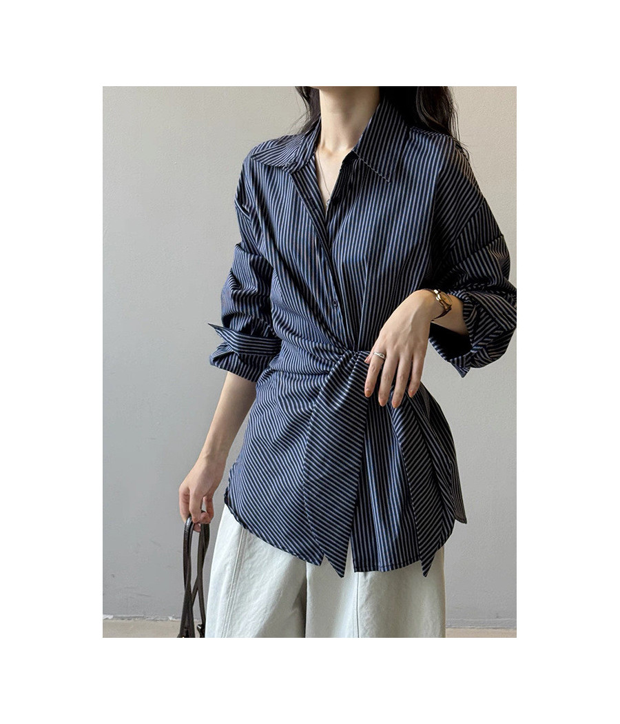 Navy Stripped Blouse with Cross Bow in Front