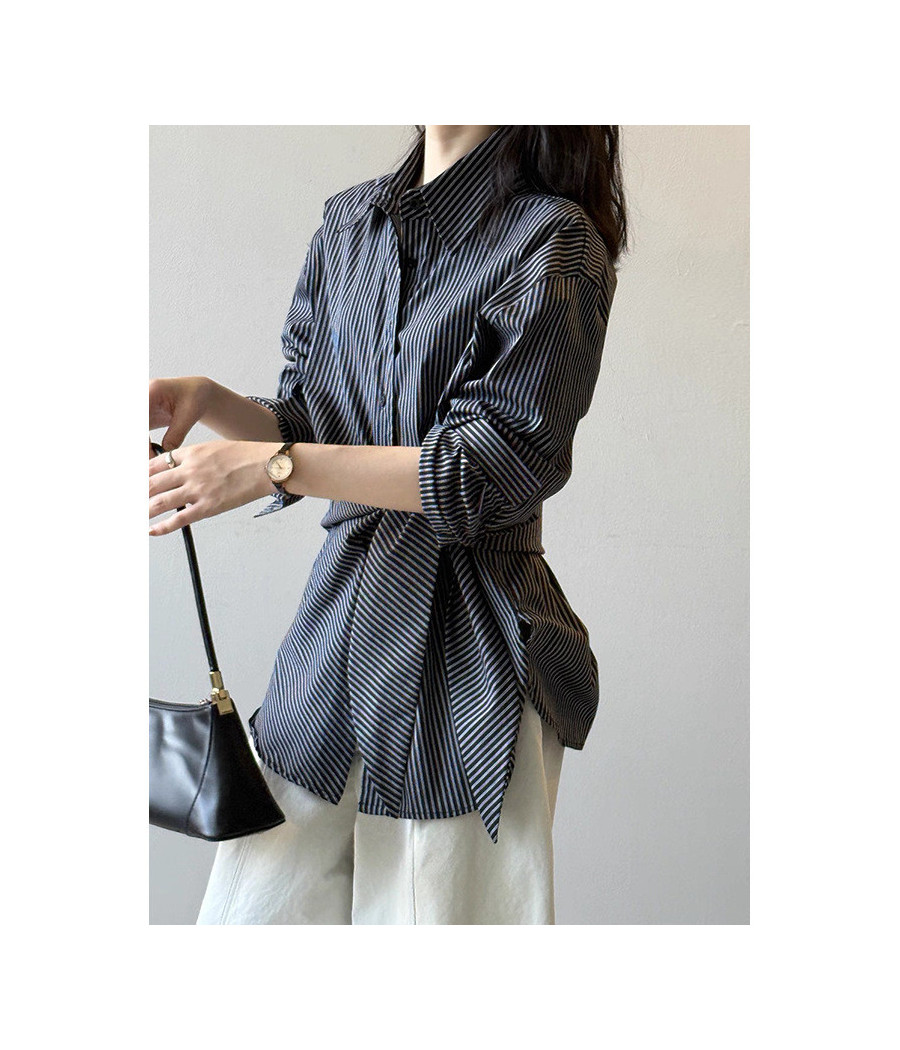 Navy Stripped Blouse with Cross Bow in Front