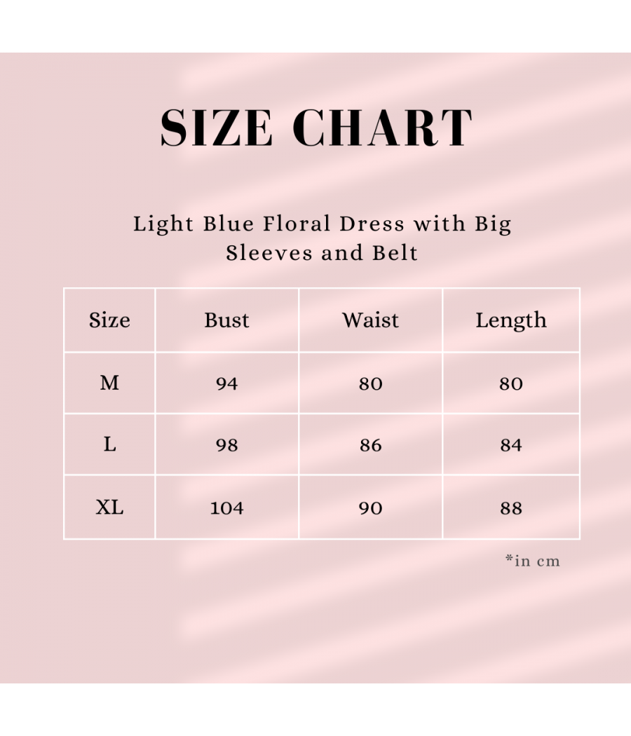 Light Blue Floral Dress with Big Sleeves and Belt