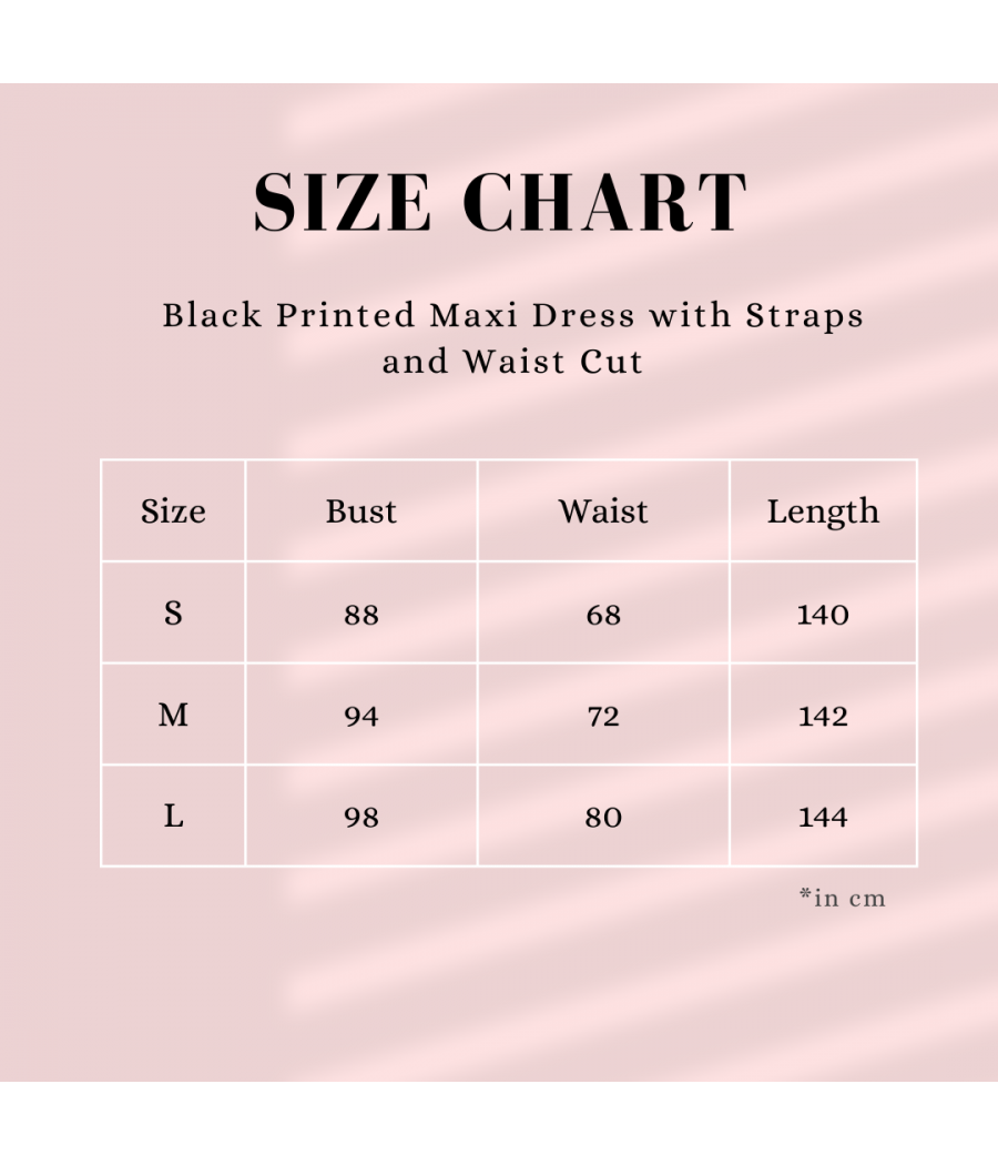 Black Printed Maxi Dress with Straps and Waist Cut