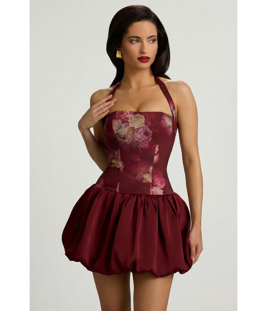 Halterneck Floral corset Mini Dress