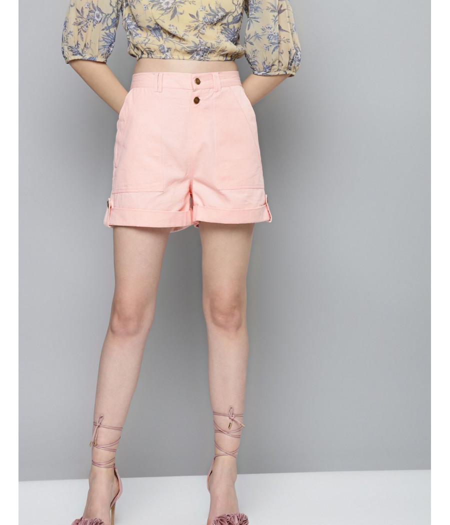 Pink Side Button Shorts